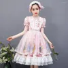 Girl Dresses 2023 Spring Summer Lolita Girls Princess Dress Fairy Student Sweet Cute Long Sleeve Theme Cartoon Print Kawaii A1067