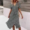 Abiti casual Abito estivo da donna Boho Bohemian Button Manica corta Stampa floreale Allacciatura Maxi Beach Midi