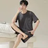 Men's Sleepwear Summer Modal Pajama Set Sleep Wear Solid Color Nightwear Home Clothes Short Sleeves Shorts Casual Loungewear