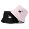 Berets Cute Cartoon Puppy Print Bucket Hat Men And Women Holiday Shade Flat Top Basin Hats Double-sided Versatile Panama Bob Cap