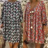 Sıradan Elbiseler Kadınlar Artı Boyut V Yağ 3/4 Kollar Gevşek Flowy T-Shirt Elbise Cadılar Bayramı Kafatası Çiçek Firar Parti Tunik Sundress