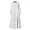 Ethnic Clothing Muslim Abaya Striped Lapel Femme Pocket Simple Loose Casual Long Shirt Dress Caftan Kaftan Elegant Vestidos Ramadan
