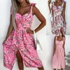 Abiti casual Abito midi per donna Estate Canotta con spalline Boho Floral Beach Party Sciolto A-Line Swing Lace Up Sun Female