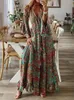 Casual Dresses Women Bohemian Maxi 2023 Summer V-Neck Flare Sleeve Vintage Dress Female Beach Print Big Swing Long Vestido