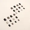 False Nails 24Pcs Medium Press On Coffin Square Rhinestones Stripe Soft Gel Fake For Women Fit & Natural Stick Acrylic