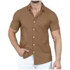 Men's Casual Shirts Vintage For Men Classic Regular Fit Button Down Shirt Short Sleeve Solid Color Dress M-xxl Blouse