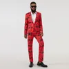 Abiti da uomo Moda Blazer stampato rosso per pianoforte Abiti (pantaloni giacca) Abito da uomo slim fit casual da 2 pezzi Abito da sposa da sposo