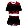 Vrouwen Trainingspakken 3D Afdrukken Kleur Vlam Blootgestelde Navel T-shirt Shorts Tweedelige Sets Mode Meisje Zomer Mooie Rode Pakken