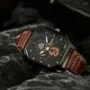 Wristwatches Fashion Top Luxury Men's Watch Square Small Three Pin Dial Leather Strap Clock Timer Set Gift Box