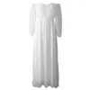 Robes Décontractées 50JB Femmes Off Épaule Col En V Robe Formelle Élégant Cocktail De Mariage Soirée À Manches Longues Flowy Queue Robes Pour La Fête