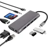 11 em 1 USB 3.0 HUB Tipo C Adaptador multiporta HDMI 4K USB C para VGA 4 portas USB 100M LAN CARD Leitor de cartão SD/TF Áudio