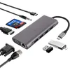 HUB USB 3.0 11 in 1 Adattatore multiporta di tipo C HDMI 4K da USB C a VGA 4 porte USB SCHEDA LAN 100M Lettore di schede SD/TF Audio