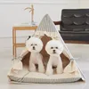 犬猫用ペットティピーテント、厚いクッション付きポータブルペットテント、猫の巣犬小屋