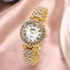 Wristwatches Luxury Gold Bracelet Stainless Steel Belt Quartz Clock Watches For Women Fashion Rhinestone Ladies Wristwatch Number Dial