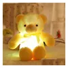 Stuffed Plush Animals 30Cm 50Cm Colorf Glowing Teddy Bear Luminous Toys Kawaii Light Up Led Doll Kids Christmas Drop Delivery Gifts Dhldj