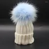 Berretti Kids Colorful Pom Super Big Berretti per bambini Cappello bianco lavorato a maglia in vera pelliccia di procione