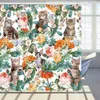Curtains Cartoon Funny Cat Shower Curtain Cats Flowers Flower Bathroom Bath Floral Plant Fabric Shower Curtains Set with Hooks