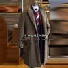 Pantalon printemps/automne marron Trench Coat hommes Tweed laine mélange costume vestes à chevrons pardessus Long mâle vêtements d'extérieur Abrigo Hombre