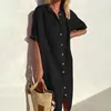 Abiti casual Abito camicia da donna Elegante risvolto Manica corta Vestibilità ampia Tinta unita Monopetto Beach Streetwear