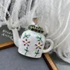 Brooches Vintage Handmade Enamel Glaze Flower Painting Fresh And Versatile Small Tea Pot Brooch