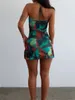 Halterneck Party Mini-jurk met abstracte print Zomer mouwloze rugloze laag uitgesneden bandage bodycon-jurk Clubwear