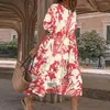 Sukienki na co dzień Kobiety Robe Midi Dress Vinatge Kwiatowy nadruk Luźne krótkie rękawy Okrągły dekolt Miękka długość do połowy łydki Lady Oversize Long