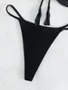 Bikinis Set Lüks Matkap Bikinis Set Kadınlar Halter Siyah Dantel Yukarı Mikro Mayo Brezilya Mayo Tarafı Üçgen Mayo 230706