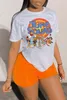 Calças femininas de duas peças de verão femininas estampadas camisetas casuais com gráficos Y2k conjunto de shorts feminino manga curta conjunto de duas peças femininas roupas de streetwear diárias 230707