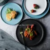 Platos nórdicos creativos de cerámica para el hogar, plato de cena occidental, bandeja para carne, vajilla negra, desayuno, redondo y plano