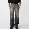 Męskie dżinsy niebieskie wysokiej talii przednia kieszeń Vintage proste spodnie dżinsowe 2023 Retro workowate luźne spodnie dla mężczyzny