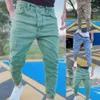 Herr Jeans Höst Slim Fit Pure Color Casual Elastisk midja jeans Beam foot Byxor Streetwear Jogger Denim Byxor Man 230706