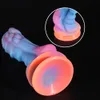 Volwassen Speelgoed Lichtgevende Dildo Anale Seks voor Vrouwen Mannen Kleurrijke Gloeiende Penis Enorme Draak Monster Butt Plug 230706