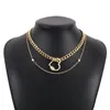 Tour de cou 2023 mode Double pont chaîne strass coeur collier pour femme élégant doré en gros