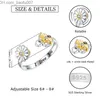 Wedding Rings 925 Sterling Silver Spinner Daisy Flower Bee Ring Adjustable Fidget Anxiety Worry Stress Relief Jewelry Gift for Women Men Girls Z230711