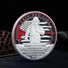Médaille commémorative de pièce de monnaie de feu de fine ligne rouge d'arts et d'artisanat