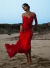 Urban Sexy Dresses Ruffles Chiffon Maxi Dresses for Women Backlesss Split Sexy Porm Dress Red Long Summer Wedding Party Dress Elegant Luxury 230706