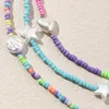 Catene E0BE 3 pezzi Collana di perle di perle colorate Girocollo fatto a mano Catena di clavicola dolce Gioielli estivi di moda Regalo di compleanno per bambini