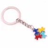 Porte-clés Collier de sensibilisation à l'autisme Pendentifs avec trous Puzzle Piece Jigsaw Charm Key Chain