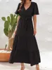 Casual Kleider Sommer Maxi Kleid Frauen Elegante Sommerkleid Weibliche Boho Strand Grün Lange Lose Retro Kurzarm Robe