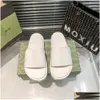 Slippers 2023 Designer Women Thick Sole Sandals Canvas Platform Real Leather Beige Brick Red Colors Beach Slides Slipper Outdoor Cla Dhmyb