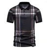 Heren Polo 2023 Zomer Gestreepte Plaid Korte Mouw Turn-Down Kraag Polo Shirt Business Casual Dunne Ademende Slanke mannen Kleding