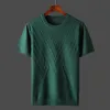 Camisetas masculinas de verão camiseta masculina de malha mangas curtas suéter masculino de cor lisa com decote em O pulôver grosso fino de malha camisetas D215 230706