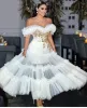Arabski Aso Ebi białe koronkowe zroszony suknie wieczorowe Sweetheart-line suknia wieczorowa do kostek formalne drugie przyjęcie suknie