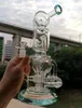 Bong de recycleur d'eau en verre à base épaisse verte avec pommeau de douche Perc Oil Dab Rig Pipes à fumer