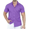 Men's Casual Shirts Vintage For Men Classic Regular Fit Button Down Shirt Short Sleeve Solid Color Dress M-xxl Blouse