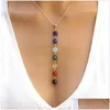 Hanger Kettingen Sier Kleur Eenvoudige Stijl 7 Chakra Mticolor Natuursteen Kralen Ketting Lange Ketting Voor Vrouwen Charm Collier Collares Dhhf3