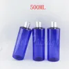 Storage Bottles 500ML Blue Flat Shoulder Plastic Bottle 500CC Empty Cosmetic Container Shower Gel / Lotion Packaging ( 15 PC/Lot )