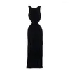 Casual Dresses Trendy High Split Knitted Lady Summer Dress V-shaped Back Women Maxi Elastic Ball Vest Female Clothes