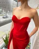 Robes de bal rouge sexy chérie velours robes de soirée plis fente formelle longue occasion spéciale robe de soirée