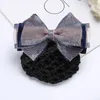 Üç İnci Gradyan Net İplik Saç Klipi Kadınlar için Rhinestone Crochet Bun Net Snood Barrettes Mesh Bowknot Yay Klipsleri